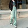 Mint Green Plus Size High-Waisted Wide-Leg Floor-Length Jeans for Women