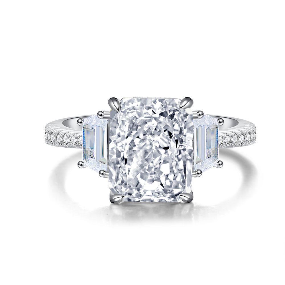 Stylish European-American Ice Flower Cut High Carbon Diamond Ring, S925 Silver, TikTok Trend