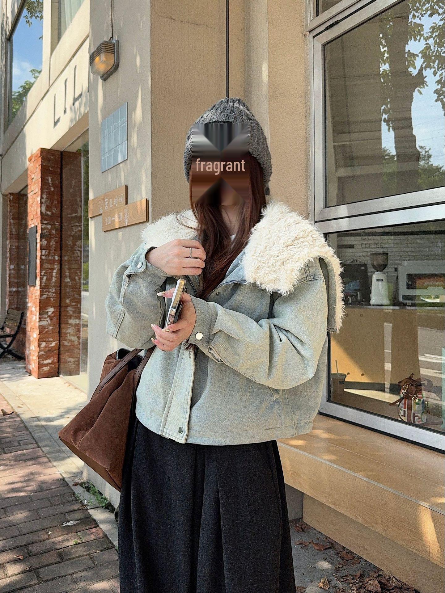 

Fluffy Large Lapel Women s Down Padded Short Jacket - Korean Style Loose Baseball Jacket for Autumn/Winter Small синий