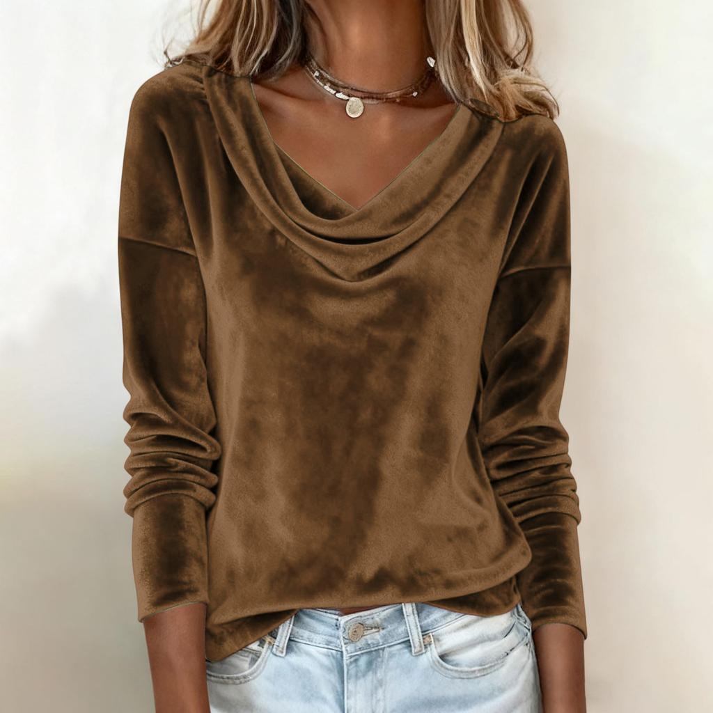 Women's Solid Color Gold Velvet Fashionable Long Sleeved T-shirt Pullover Top