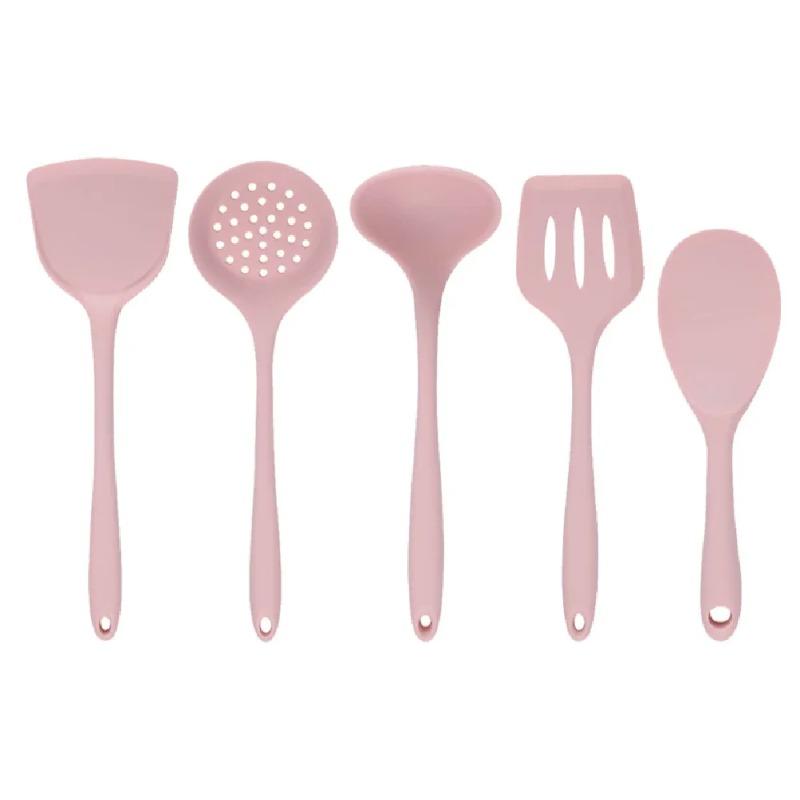 5Pcs Silicone Handle Cooking Utensils Set Non-Stick Heat Resistant Spoon Kitchen Supplies Baking Cooking Tool