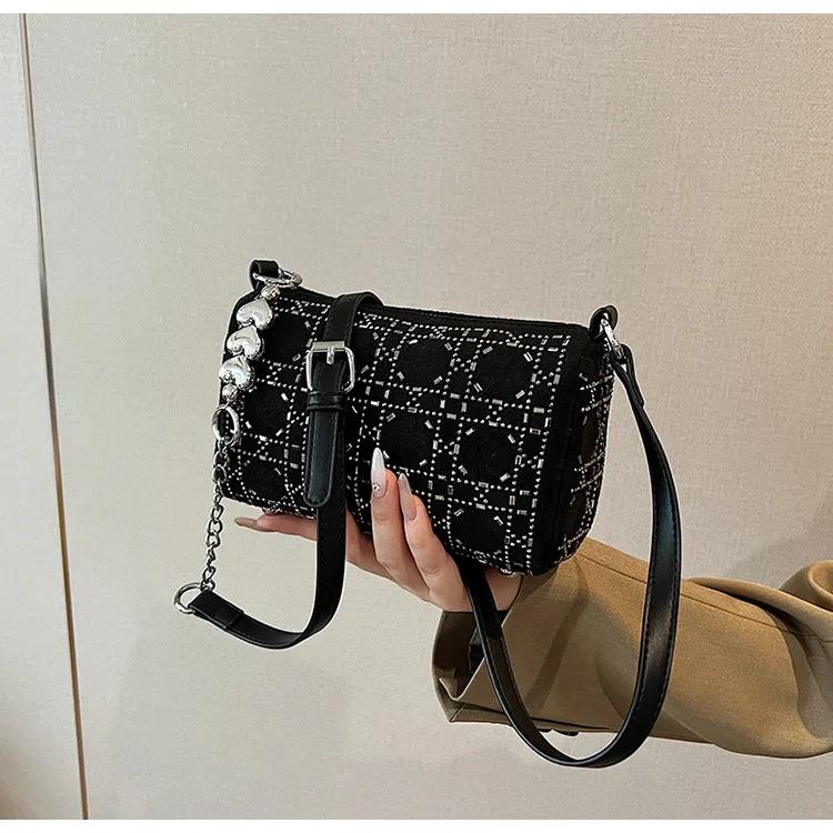 

Сумка-подушка из джинсовой кожи со стразами для женщин, элегантная сумка через плечо, универсальная, новая