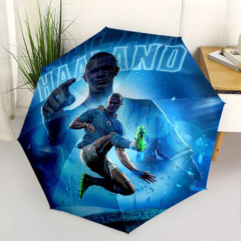 Haaland's Manchester City Debut Outdoor Automatic Umbrella Sturdy 8-Rib Shaft Compact Design All-Season Umbrella for Travel Fashion Lovers