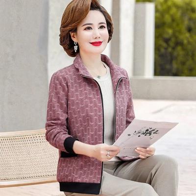 İlkbahar Sonbahar Yeni Orta Yaşlı Yaşlı Anne Mont Gevşek Yaka Fermuar Moda Ceket Kadın Rahat Uzun Kollu Dış Giyim