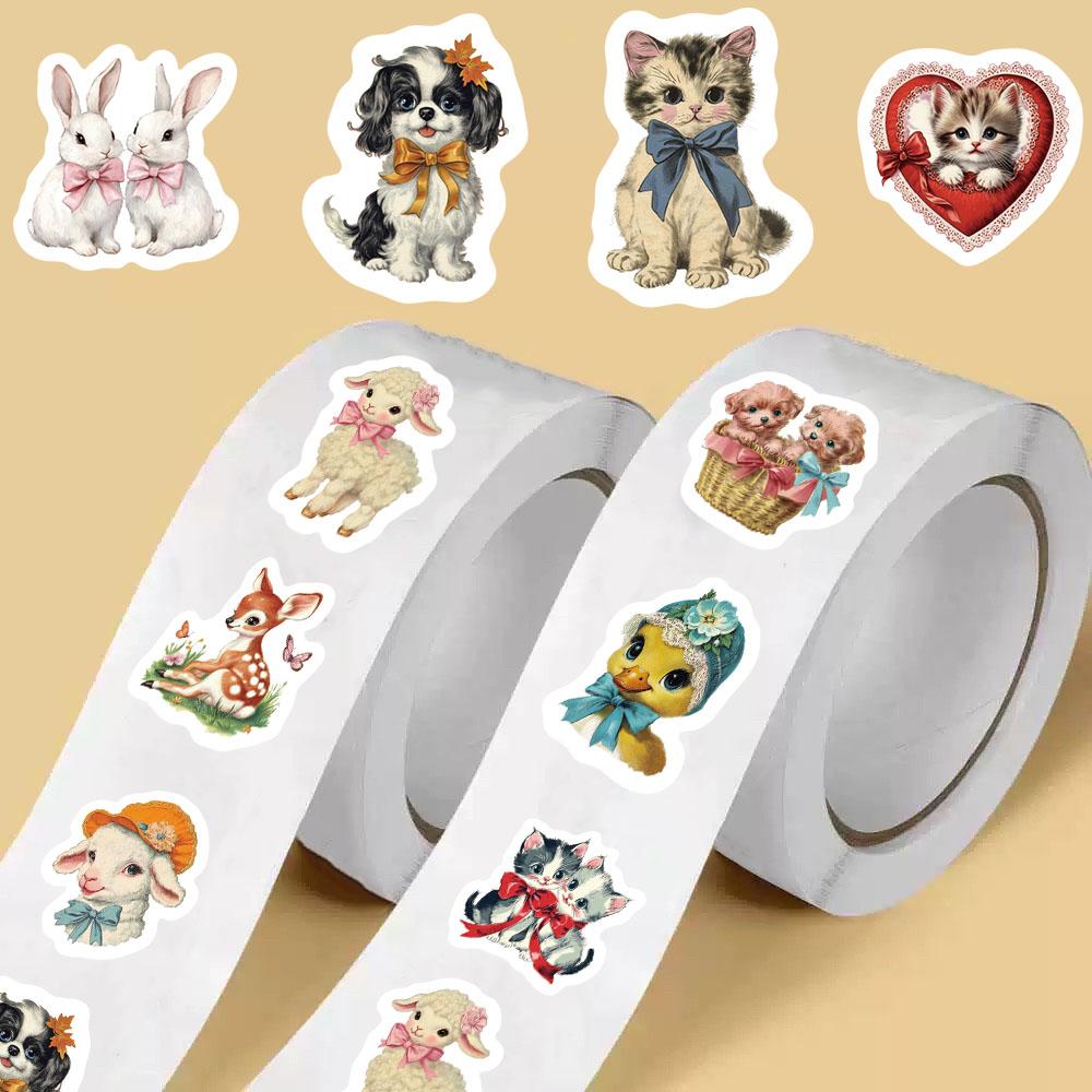 500PCS Retro Animals Pattern Roll Stickers Laptop Harajuku Luggage Personality Decoration Guitar  Waterproof Stationery Sticker