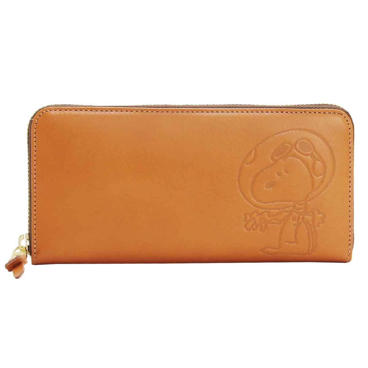 

Wallet Long Wallet Round Zipper SNOOPY Genuine Leather 91324 [Peanuts] Men s Women s (Astronaut Camel)