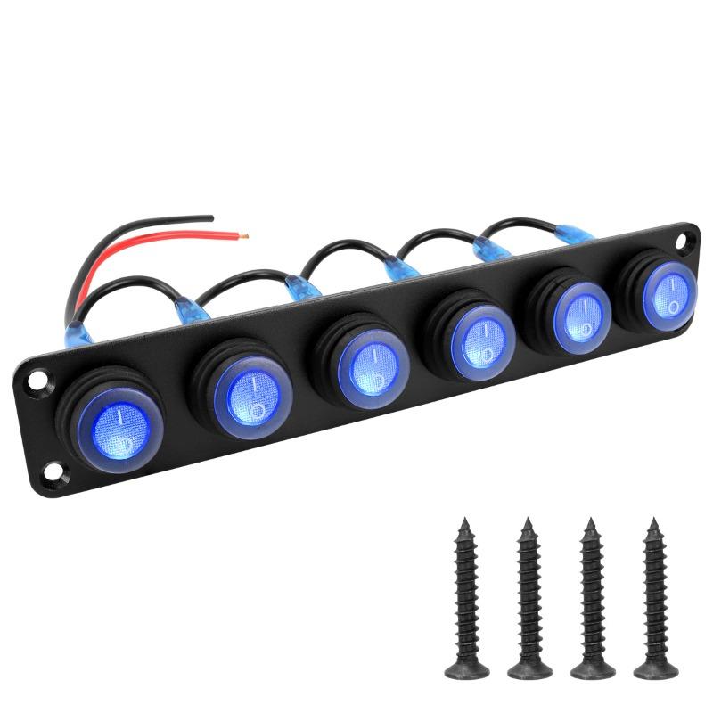 פאנל מתגי נדנדה 1-6 פאנלים 12V עמיד למים מתגי הפעלה/כיבוי עם אור LED כחול עבור רכב סירה משאית רכבים מתגים4