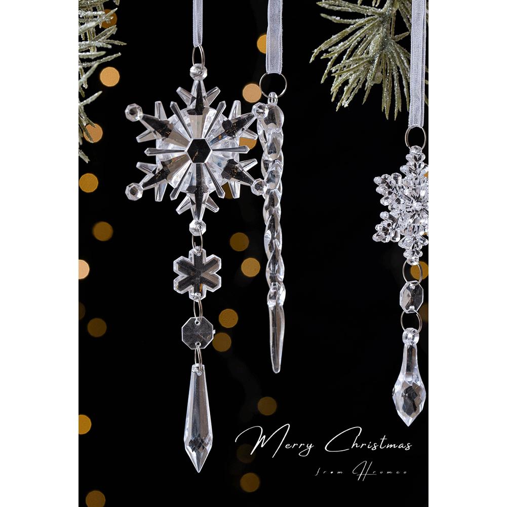 Transparent Acrylic Snowflake Hanging Ornaments Set Five Pieces for Christmas Tree Window and Seasonal Decoration