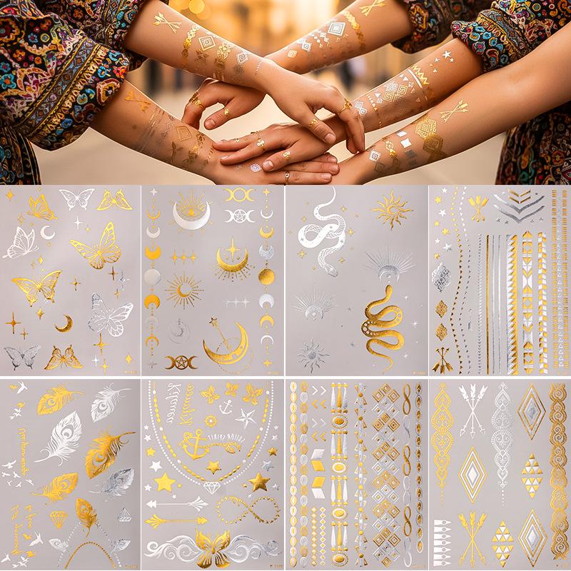 Bohemian Waterproof Gold & Silver Metallic Temporary Tattoo Stickers
