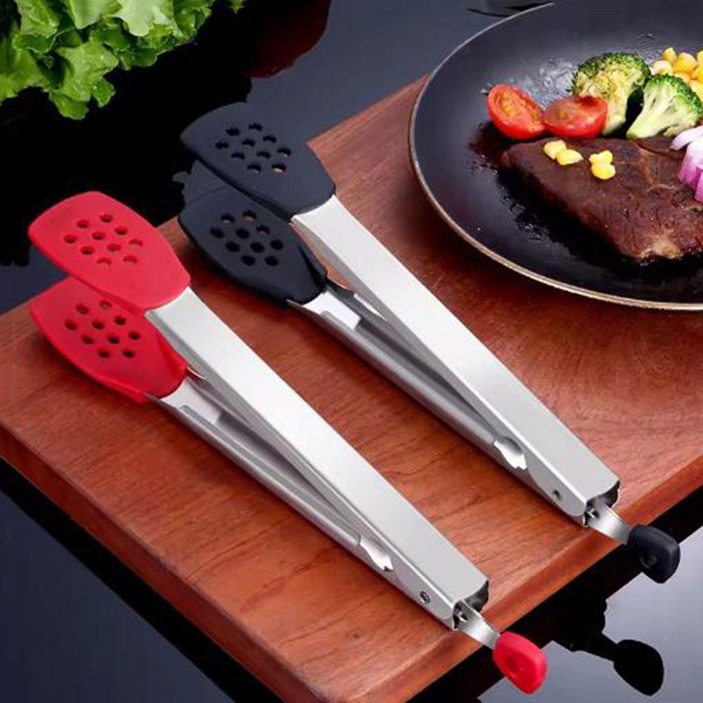 Anti-Scalding Non-Stick Steak Tongs Silicone Head Cake Bread Tong Stainless Steel Tongs  Baking