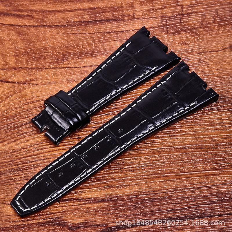 Slub Pattern Leather Strap Ap Oak Offshore 27Mm Concave-Convex Interface Soft High-End Retro Strap width 27mm (no buckle)