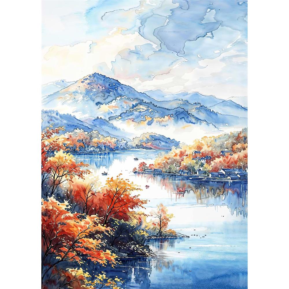 Chinese Four Seasons Landscape Diamond Art Painting Decoration Sailboat Diy Full Rhinestone Mosaic Cross Stitch Kit Gift