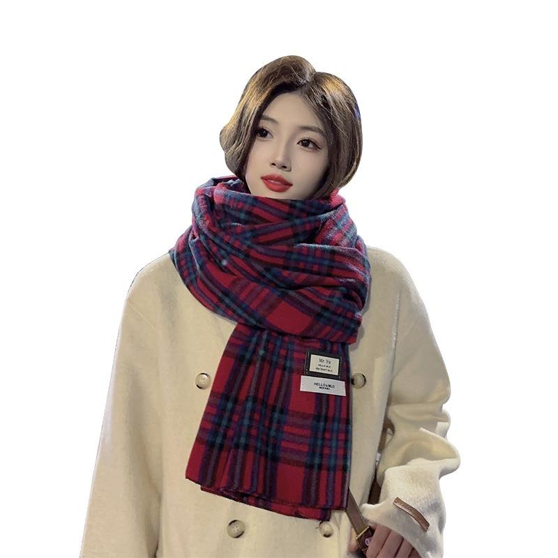 Soft waxy imitation cashmere plaid scarf women's winter color matching versatile warm student warm scarf