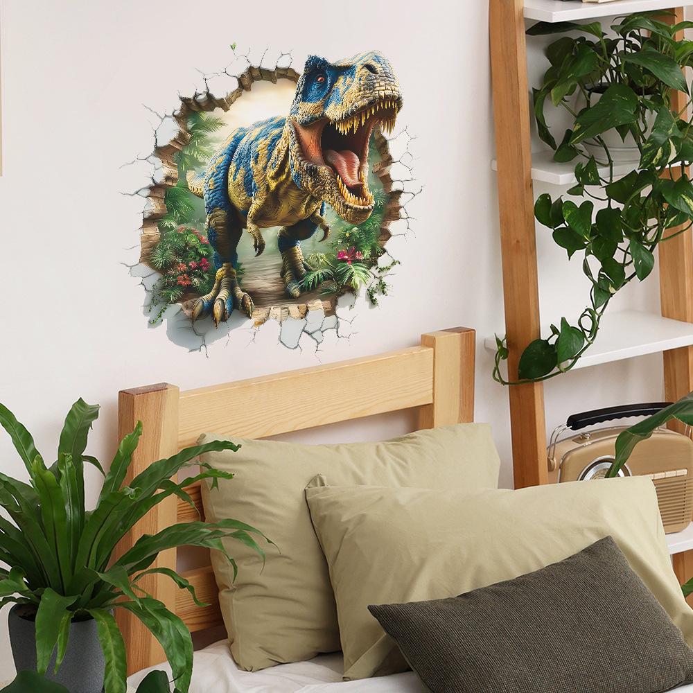 Cartoon Wanddurchbruch Wildes Dinosaurier Männchen Schlafzimmer Spielzimmer Dekorative Wandaufkleber