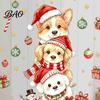 Watercolor Puppy Wall Stickers Christmas Decals, Stacked Dogs Stickers, Self?Adhesive PVC Xmas Reusable Door Decals for Bedroom Living Room