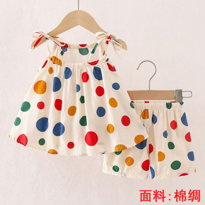 Girls Summer Floral Rayon Vest And Shorts Set Cute Baby Cotton Silk Home Wear Two Piece Outfit For Kids