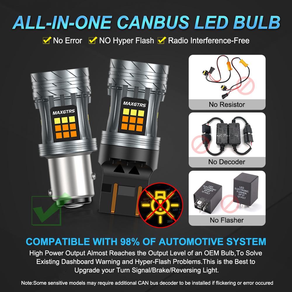 MAXGTRS 2x T20 7443 W21/5W Canbus 3157 LED Double Switchback Amber Dual Color Turn Signal Light T25 P27/7W Bulb 12V