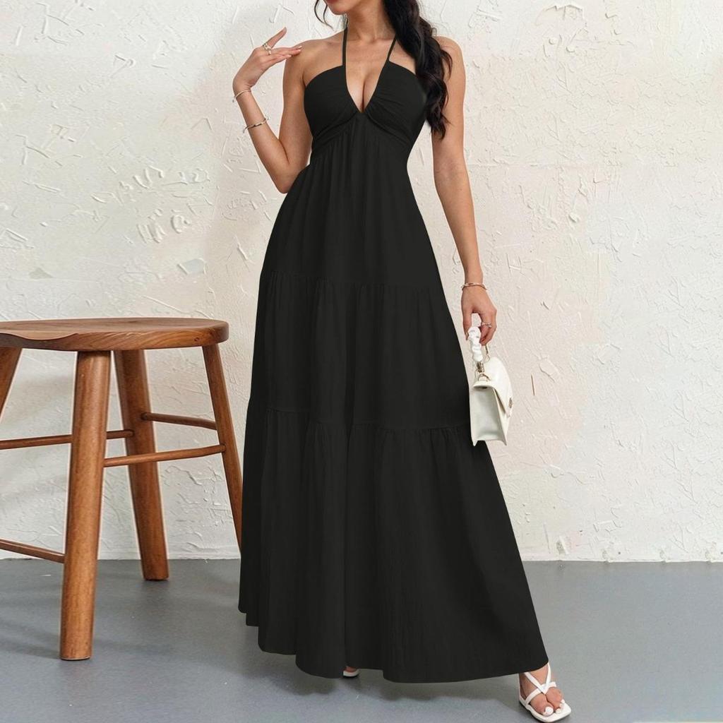 Halter Tie Neck Dress for Women European American Style Cross-border Summer Casual Dress