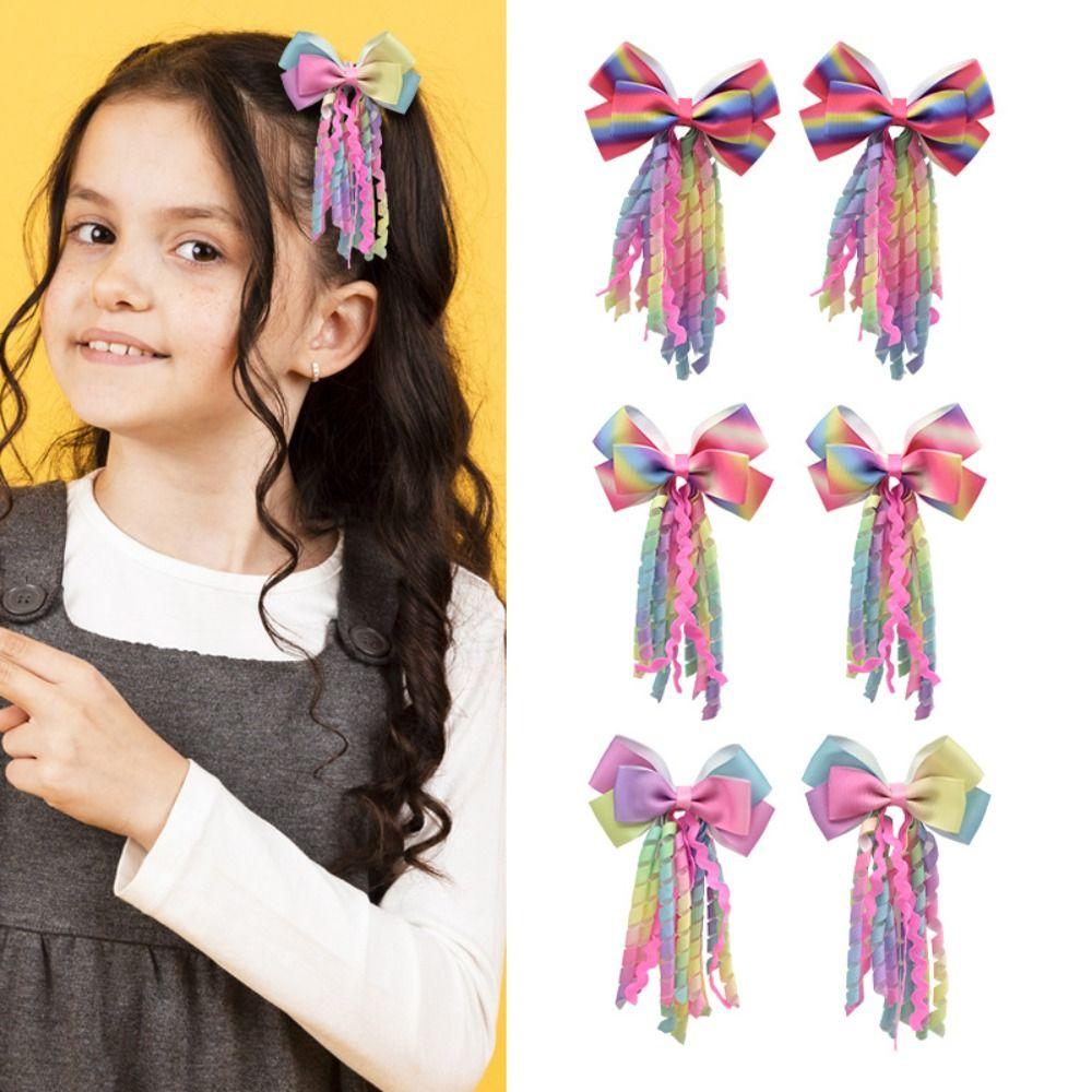 Curly Tassel Bow Hair Clip Colorful Hair Accessories New Girls Headdress  Children Kids
