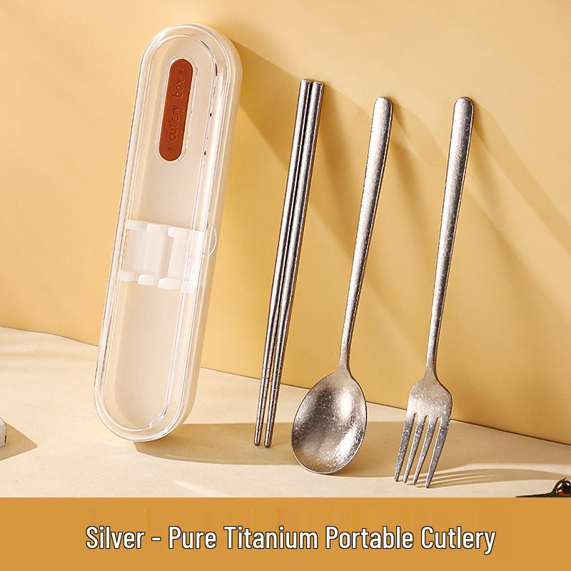 Ultra-Light Titanium Fork, Spoon, and Chopsticks Set with PP Storage Box Spoon, Chopsticks Set + PP Box