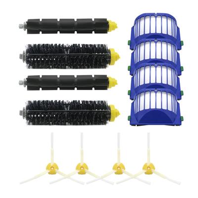 4 blaue AeroVac-Filter + 2 Hauptbürsten-Set + 4 Seitenbürsten für iRobot Roomba 600 Serie 620 630 650 660 Zubehör-Ersatz