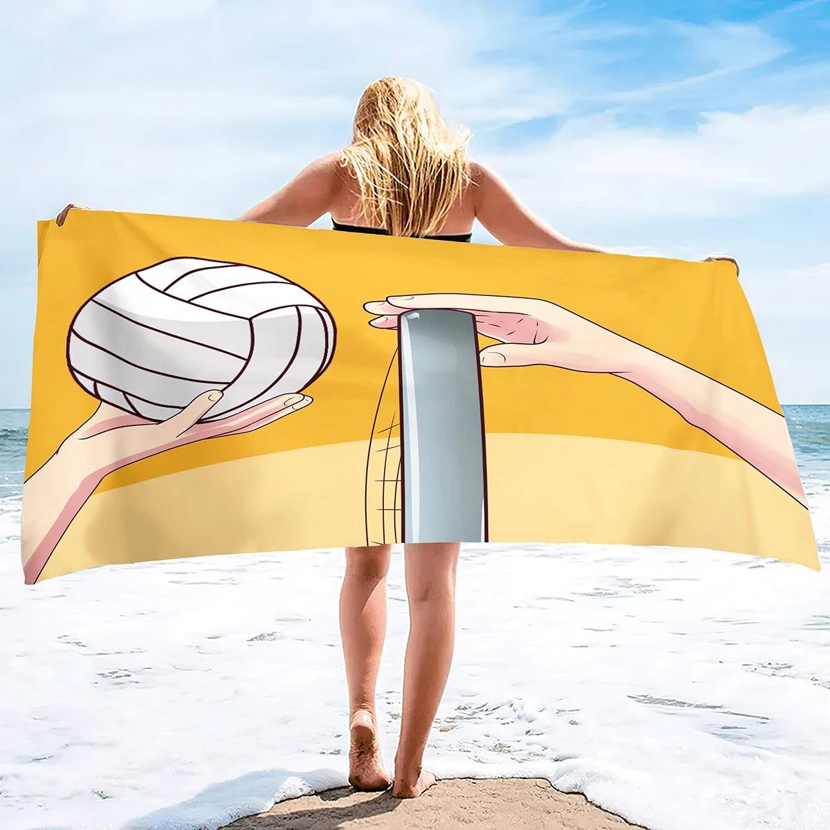 Ka Chen Muda White Volleyball Beach Towel,Quick Dry Beach Towel Microfiber Sand Free Beach Towel Oversized Absorbent For Pool Swimming Bathroom