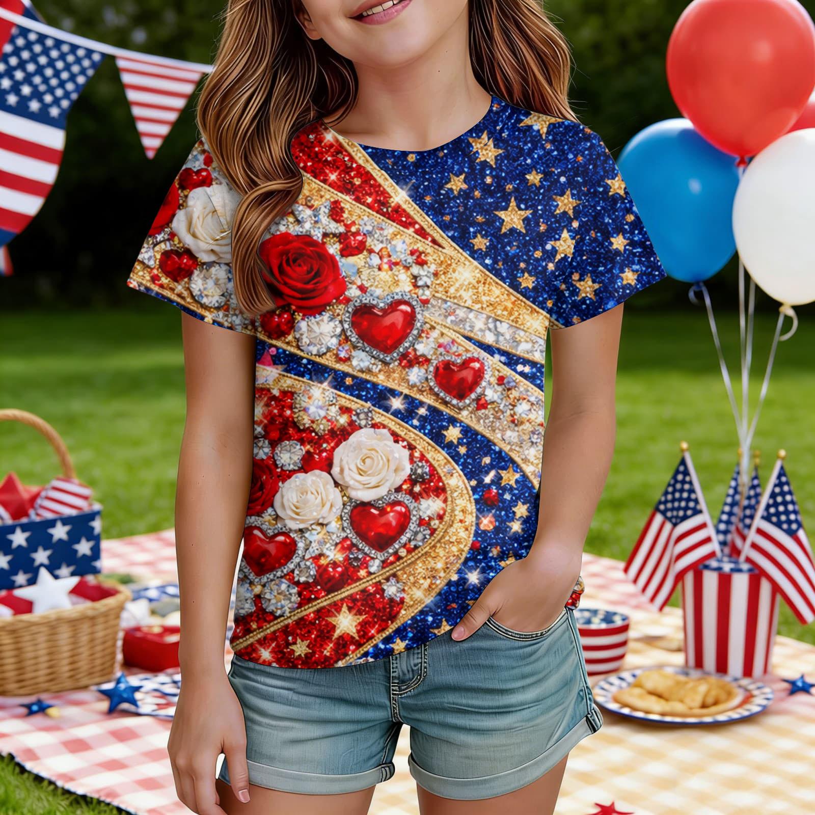 

Kids Casual Short Sleeve Crew Neck T-Shirt with Star and Floral Pattern Printed Design for Everyday Wear and Outdoor Activities 150