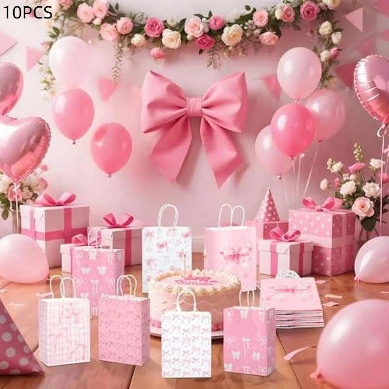 10 szt. Papierowa torba ręczna z nadrukiem słodkich kokardek Torba na prezenty Walentynki Zaręczyny Baby Shower Urodziny Dziewczynki Akcesoria