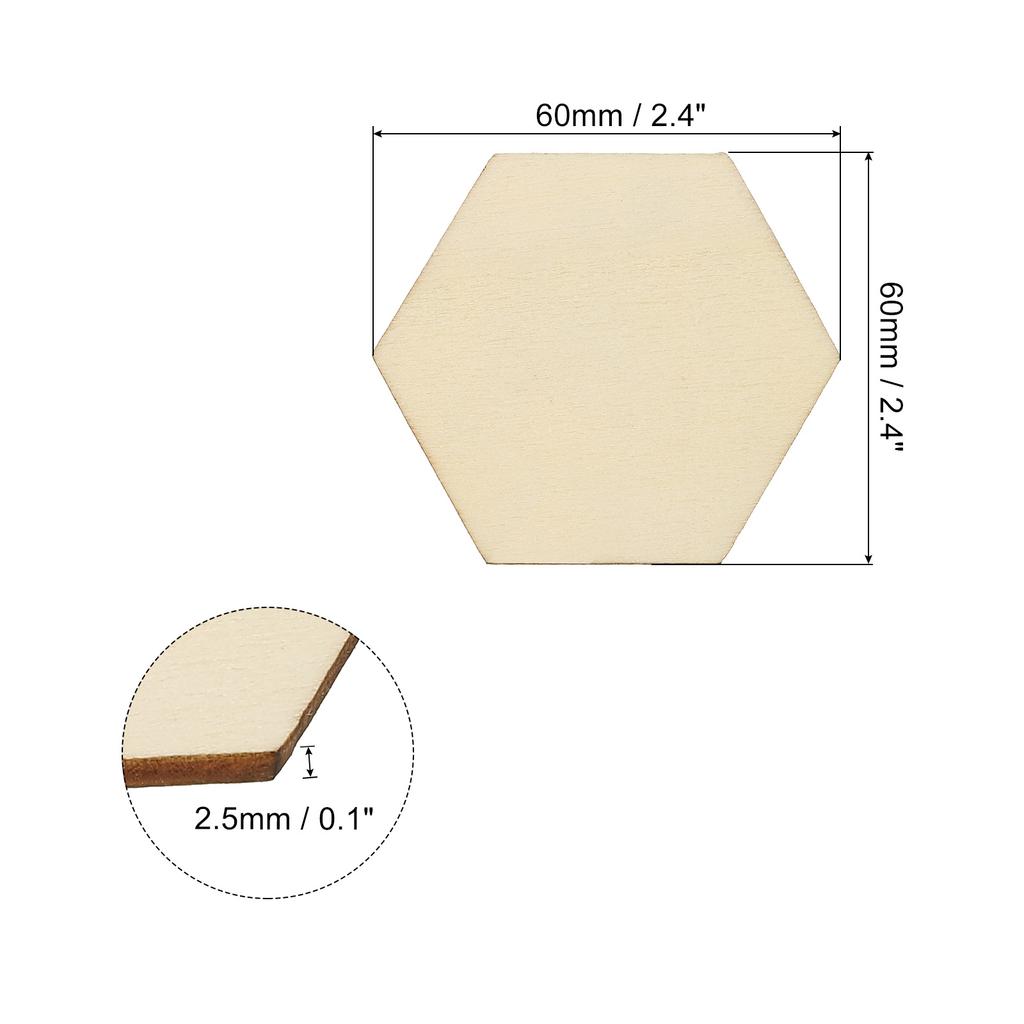 50/100/200pcs Wood Pieces Unfinished Hexagonal Wood Shapes Blank Wooden Cutouts Ornaments Natural for Christmas Craft Projects