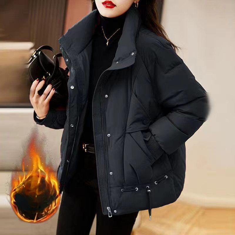 Winter Puffer Jacket Women Thick Warm Quilted Cotton Coat Stand Collar Zipper Loose Outerwear