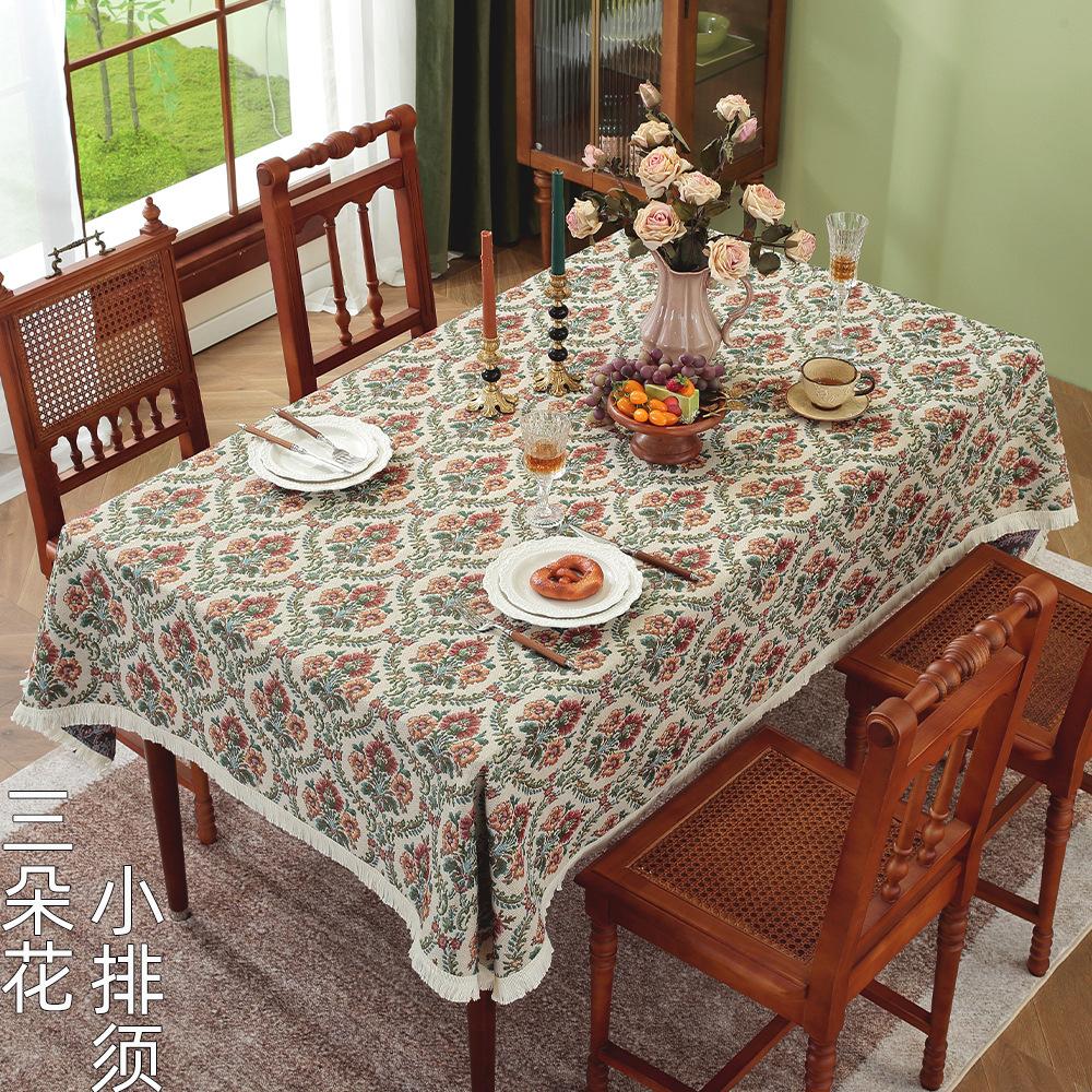 American Rural Retro Fabric Dining Table Cloth Pastoral Style Thickened Tablecloth Coffee Table Oil Painting Style Advanced Sense