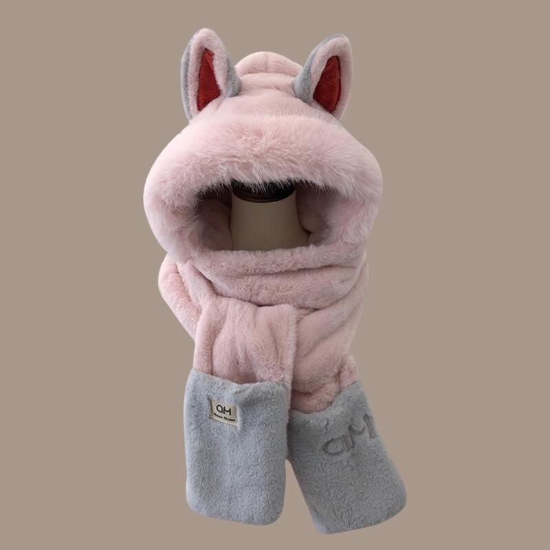 

Милый женский плюшевый комплект шарф-шапка с лисьими ушками и манишка