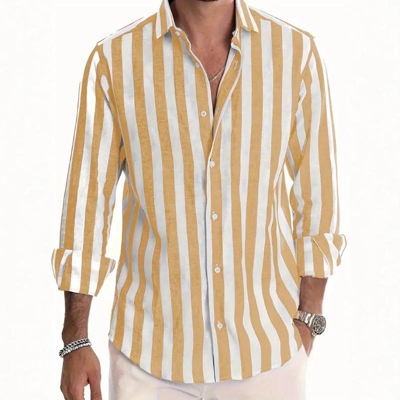 New Spring Autumn Men's Fashion Casual Striped Loose Long-sleeved Shirt Outfit Elegante Hombre