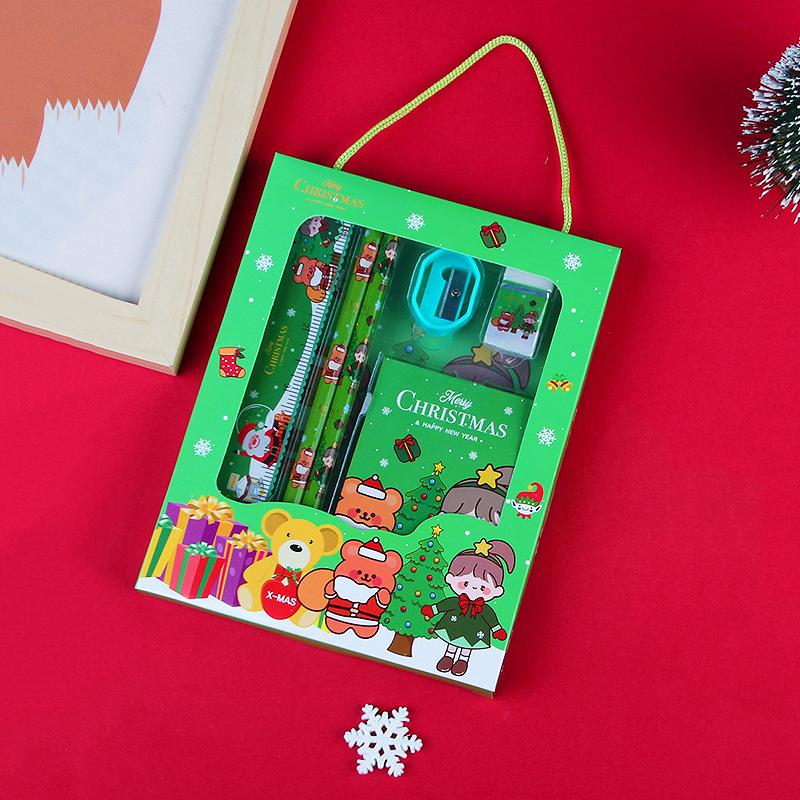 6Pcs/Set Christmas Series Stationery Including 2 Pencils 1 Erasers 1 Pencil Sharpeners 1 Sticky Notes 1 Rulers School Supplies
