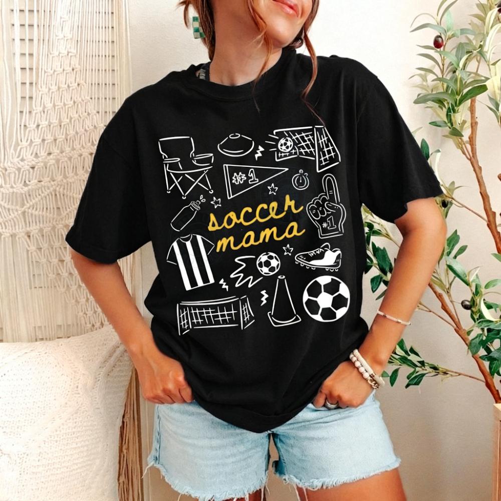 Soccer Mama T-Shirt Soccer Season SHirt Game Day Graphic Tee Sports Mom Shirt Womens Sports Doodle Tshirt High Quality Cotton