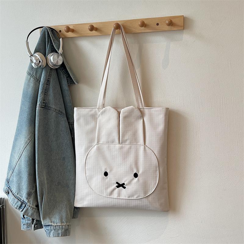 Student Cartoon Shoulder Bag Women's Large Capacity Solid Color Tote Bag