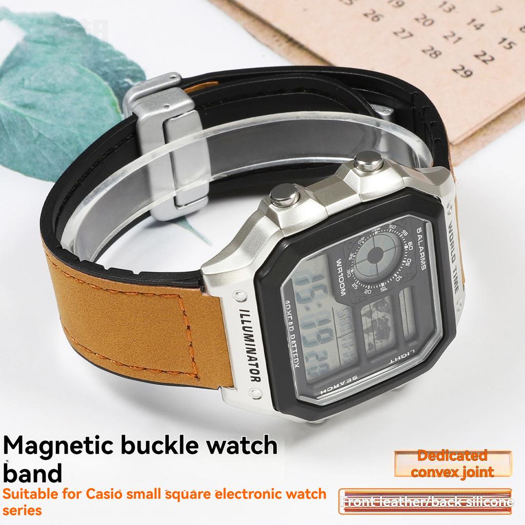 For Casio Small Square A168W AE-1200/1300 A159 A158 F91W F105 W-216 Leather Strap Men's Genuine Leather Bracelet 18mm Width