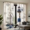 2PCS Digital Printed Curtains, Sailboat Lighthouse Nautical Coastal Ocean, Window Drapes for Living Room Bedroom Home Decoration