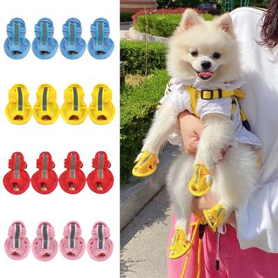 Set da 4 Pezzi Sandali per Animali Domestici Estivi Accessori per Passeggiate con Cani Scarpe Traspiranti in Rete per Cani Piccoli Chihuahua Pomerania Schnauzer Cucciolo buty dla psa
