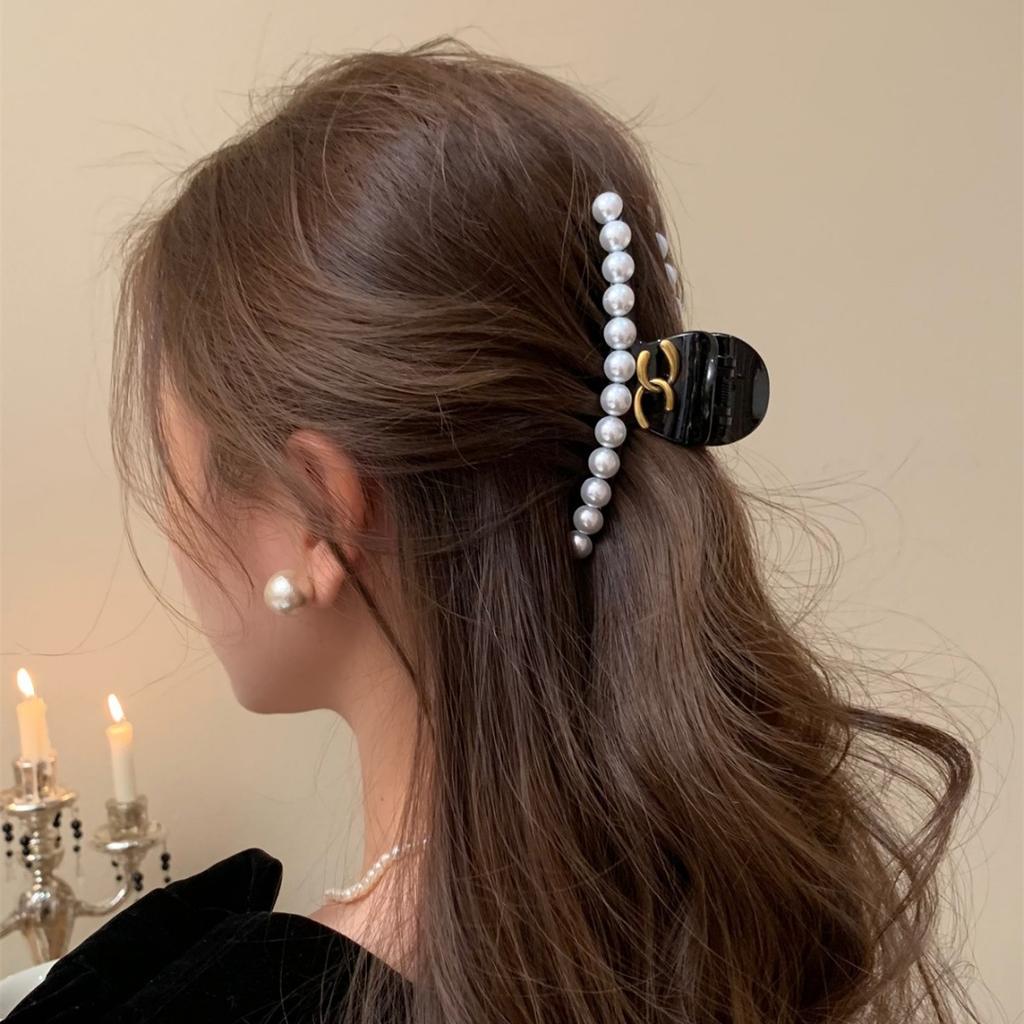 Letter pearl grab clip hairpin back head hair accessories female hair volume headdress hair grab shark clip female
