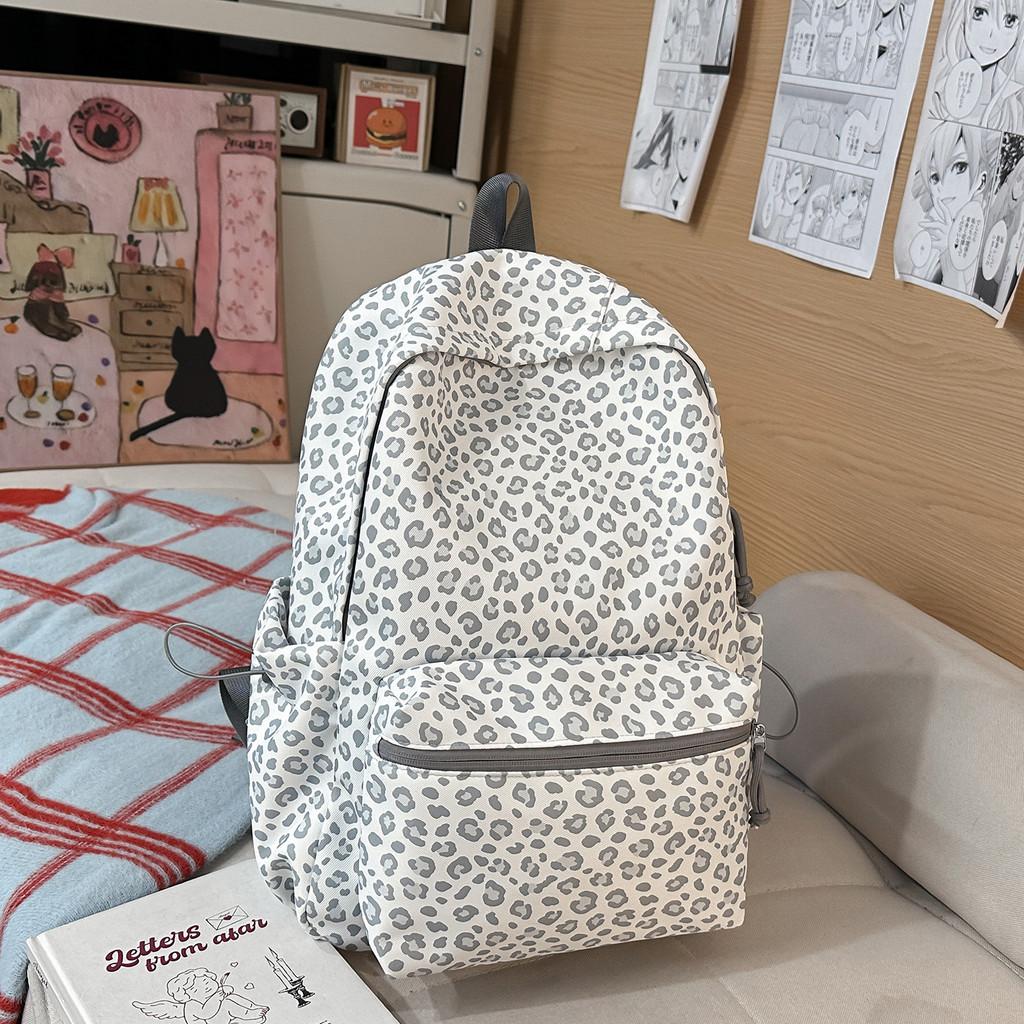Nylon Leopard Print Backpack For Women With Padded Straps Perfect For Casual Travel