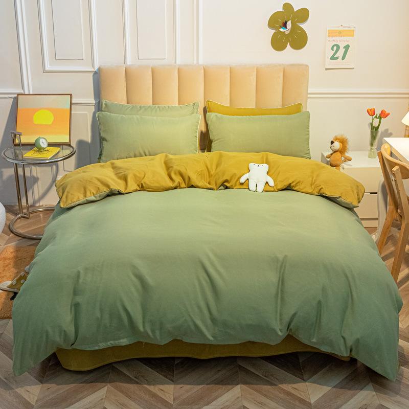 Solid Color Cotton Four-piece Set Brushed Bed Sheet Covers Three Sets