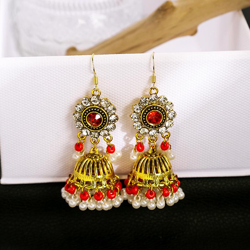 

Богемные серьги-пусеты Серебряная игла : Страз, Кисточка, Жемчуг, Винтажный Этнический Дизайн в Форме Колокольчика