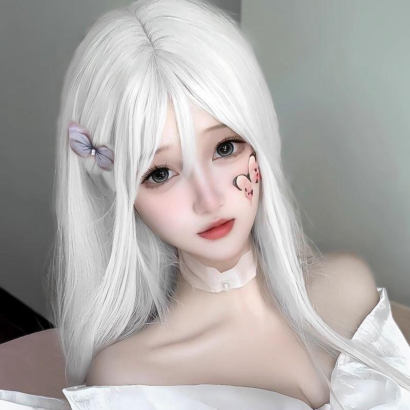 White Finger Synthetic Long Straight Hair Wig Daily Lolita Long Hair Wig Anime Universal COS Wig