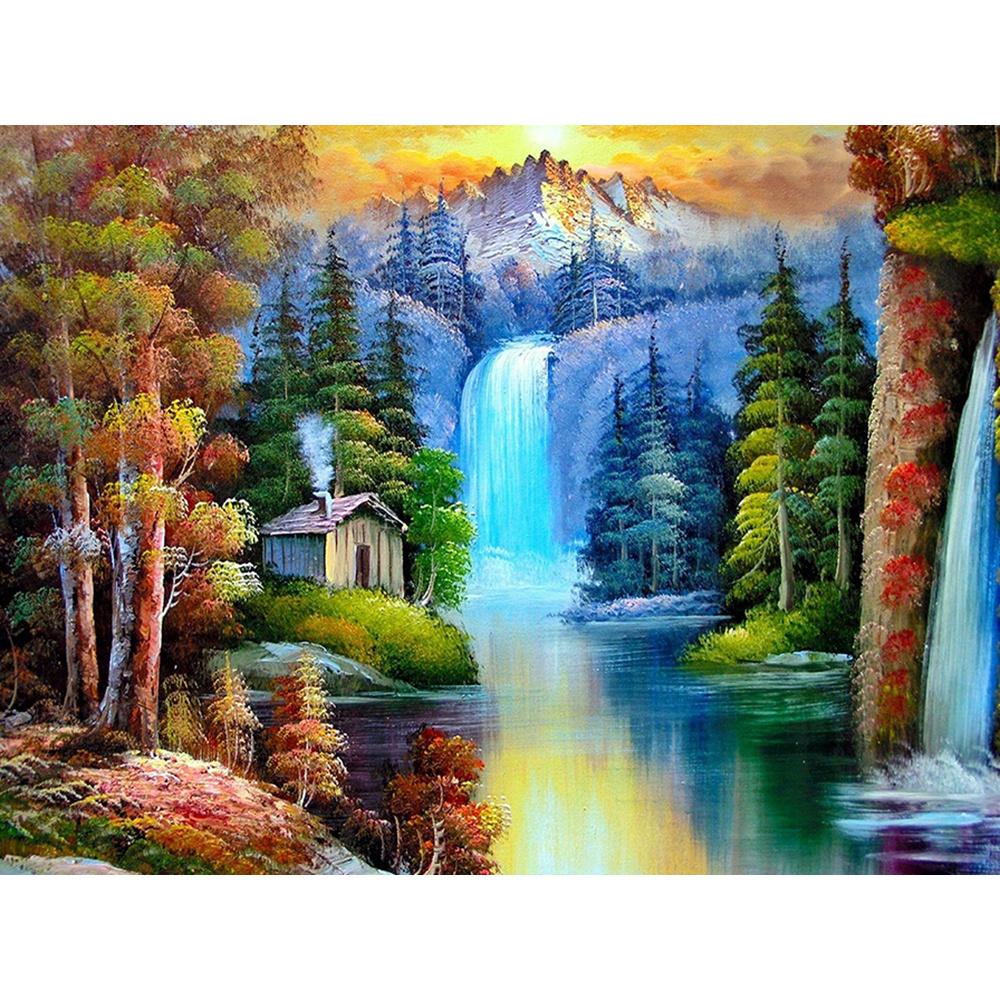 5D DIY Diamantová malba Krajina Diamantová mozaika Podzimní strom Šití drahokamu Plný kulatý diamantový křížový steh Domácí dárek