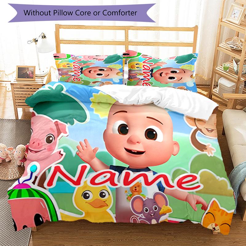 3pcs Custom Name CoComelon - Dance Party Bedding Set Duvet Cover Closure Includes 1 Duvet Cover & 2 Pillowcases for All Seasons Bedroom Decor