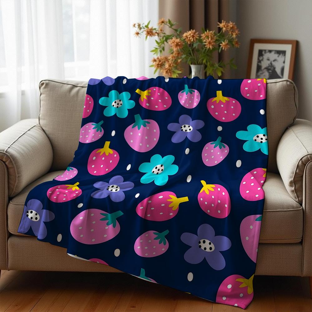 Strawberry Gingham Anime Cartoon Flannel Blanket Soft Warm Throw for Bedroom Sofa Car Kids Holiday Gift