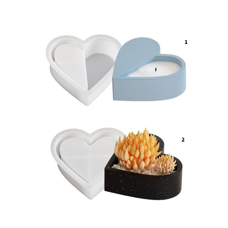 Multipurpose Heart Silicone Candle Cup Mold Epoxy Resin Crystal Flower Pots Mould Stylish Candle Holder Making Molds