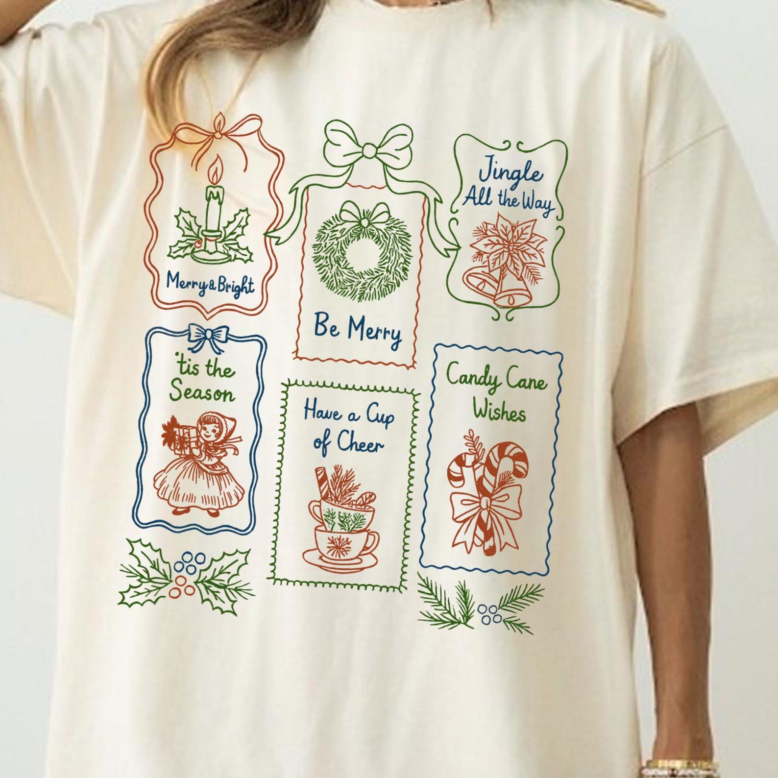 Christmas Postage Stamps, Tis The Season Santa Stamps, Retro Winter Holiday, Vintage Santa Claus Shirt, Xmas Gift For Her, Christmas Gift 3XL