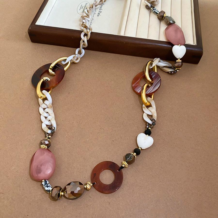 Retro style coffee fabric acrylic love necklace light luxury sweater chain versatile necklace women